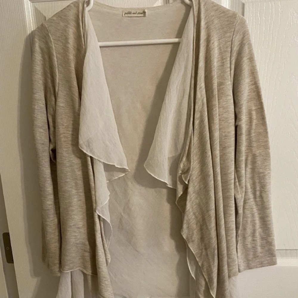 PEBBLE & STONE Draped Waterfall Layered Open Front Cardi Oat | S